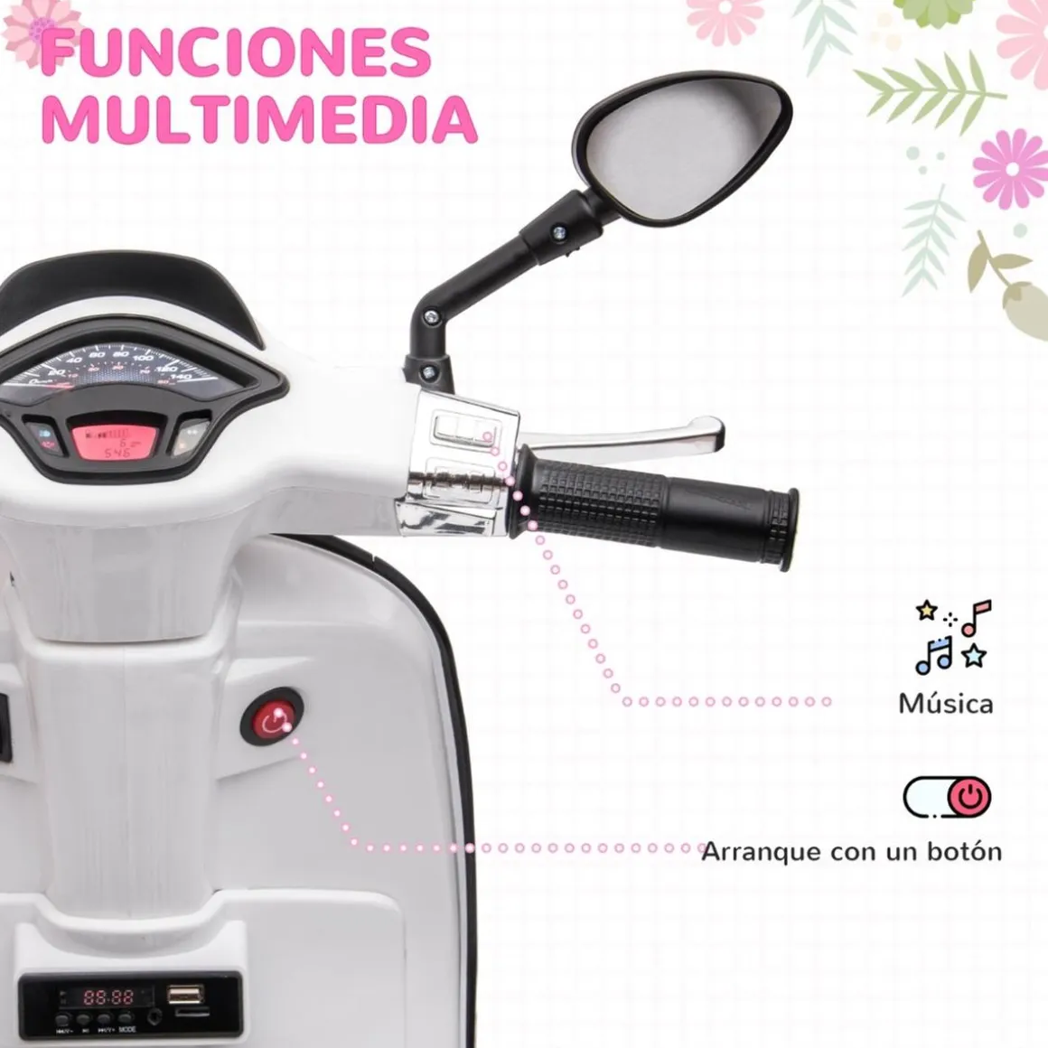 Homcom - Moto eléctrica infantil Vespa Blanco