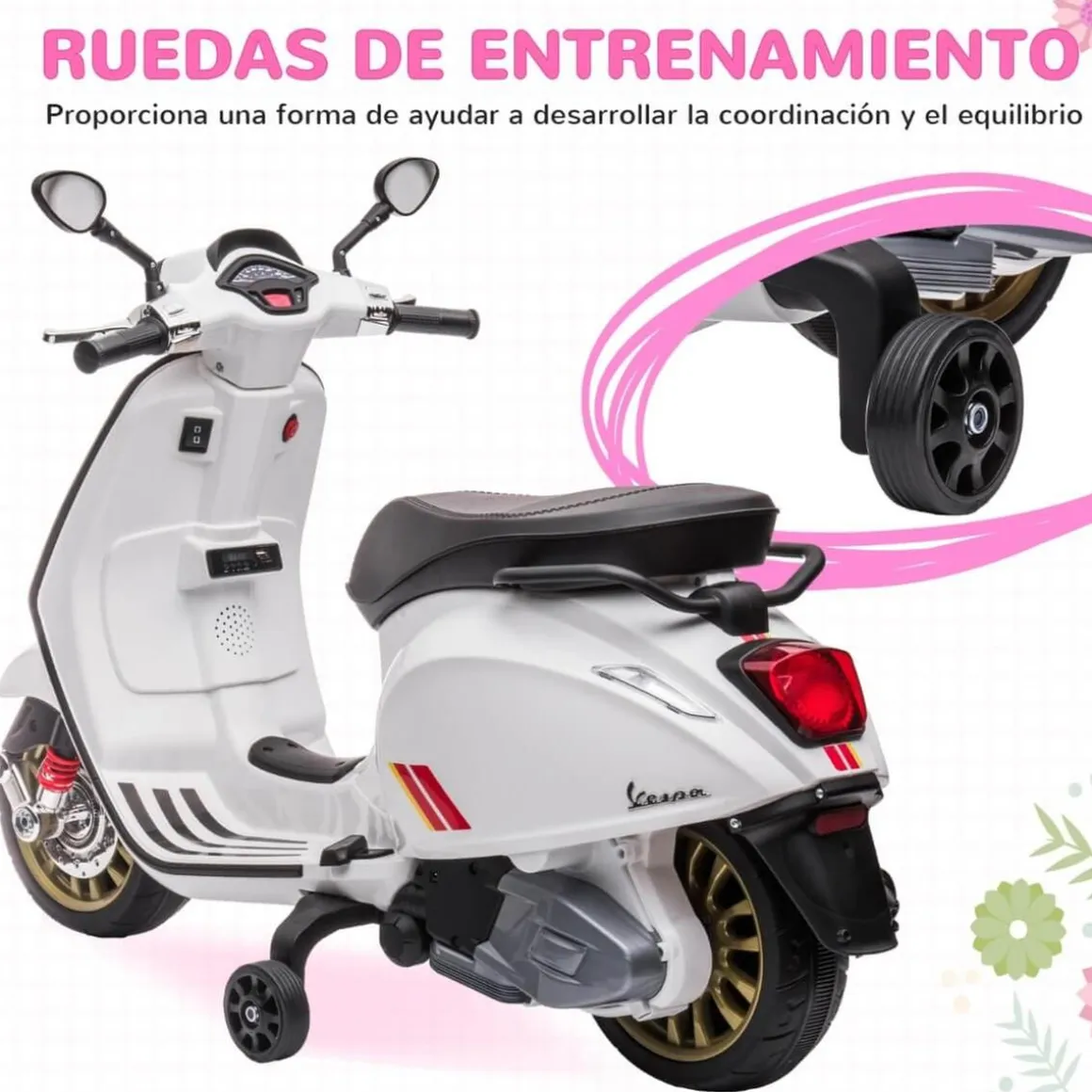 Homcom - Moto eléctrica infantil Vespa Blanco
