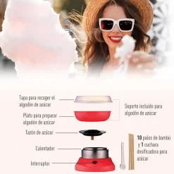 Homcom - Máquina Roja de Algodón de Azúcar
