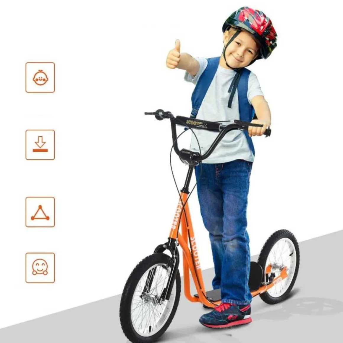 Homcom - Patinete Ajustable Para Niños Naranja HomCom