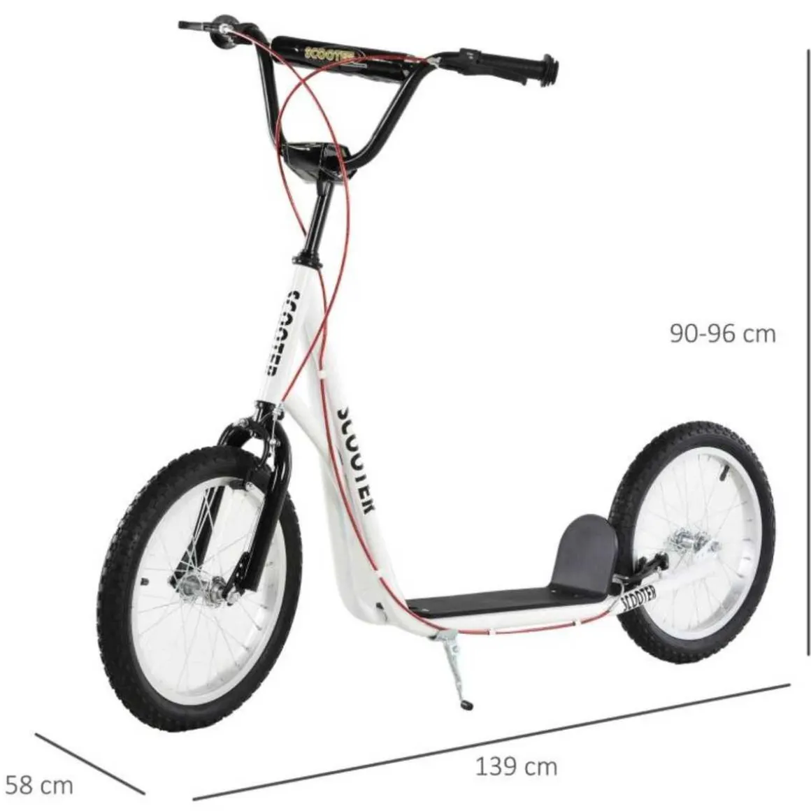 Homcom - Patinete Ajustable Para Niños Blanco HomCom