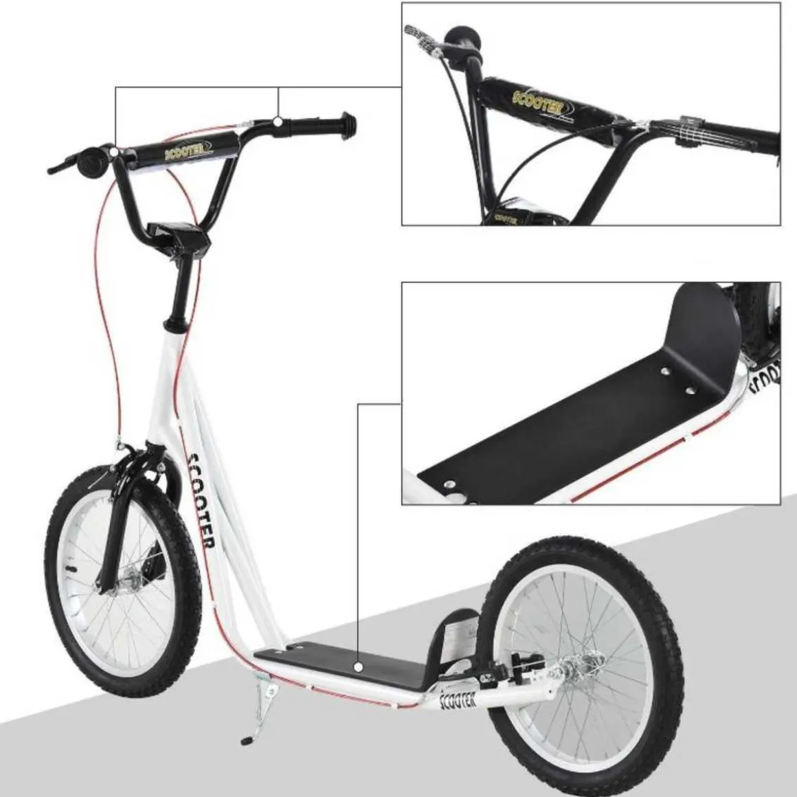 Homcom - Patinete Ajustable Para Niños Blanco HomCom