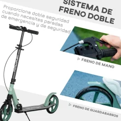 Homcom - Patinete plegable aluminio verde mint