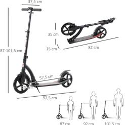 Homcom - Patinete plegable aluminio negro