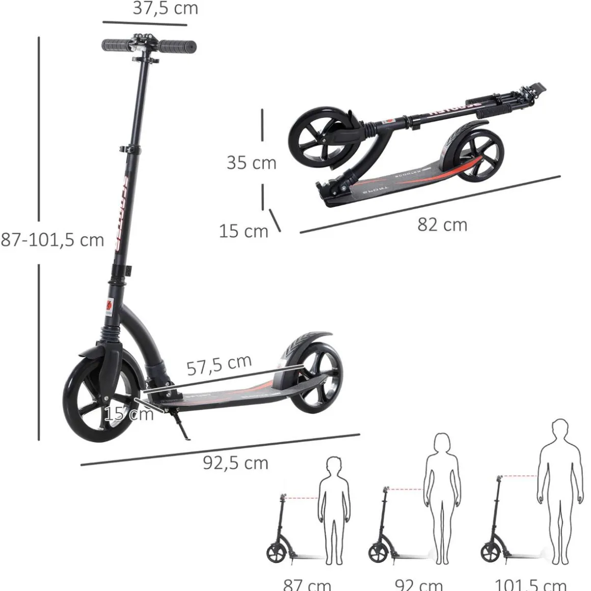 Homcom - Patinete plegable aluminio negro