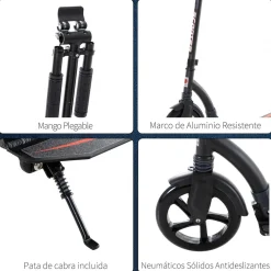 Homcom - Patinete plegable aluminio negro