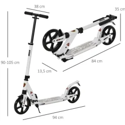 Homcom - Patinete plegable blanco