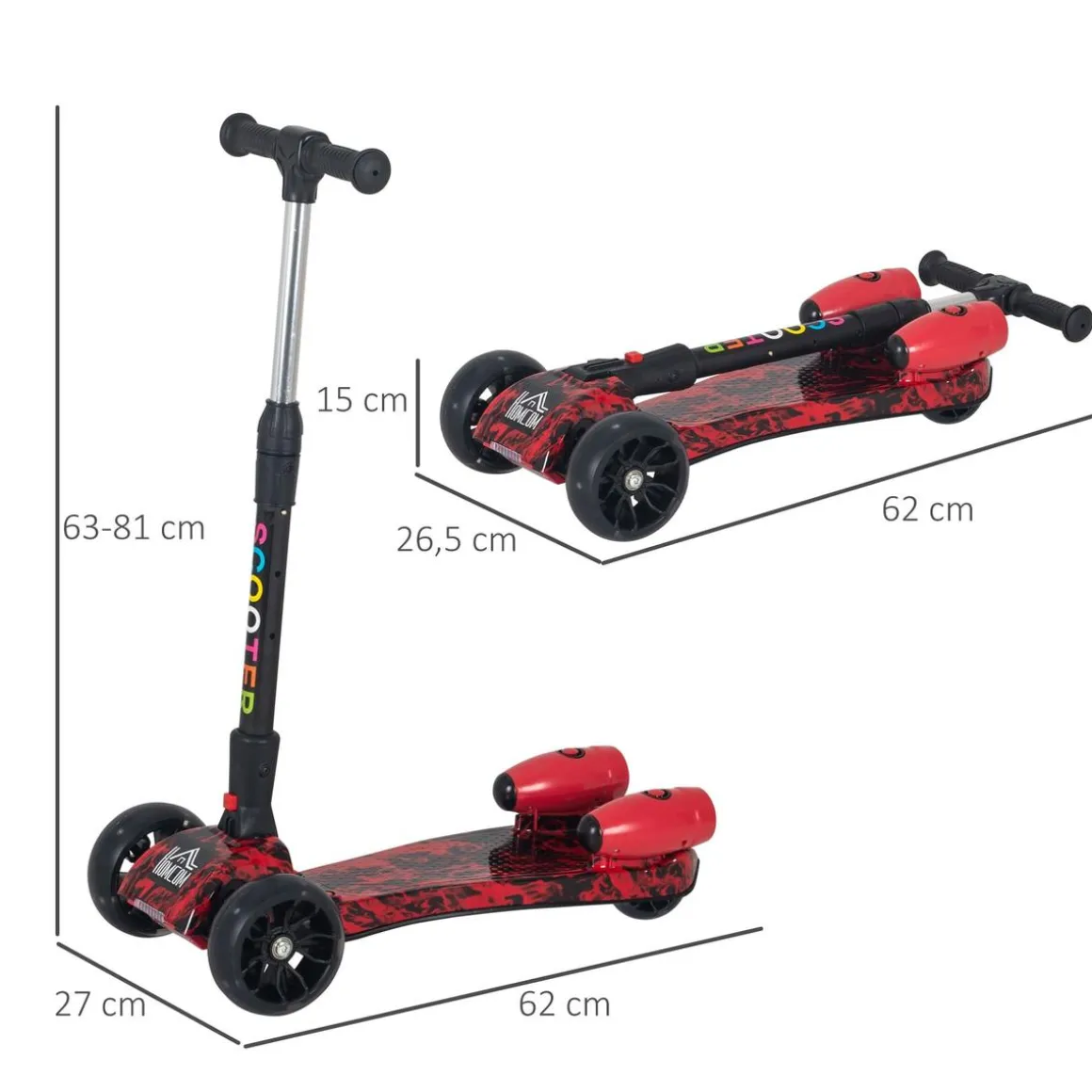 Homcom - Patinete Scooter plegable 3 ruedas