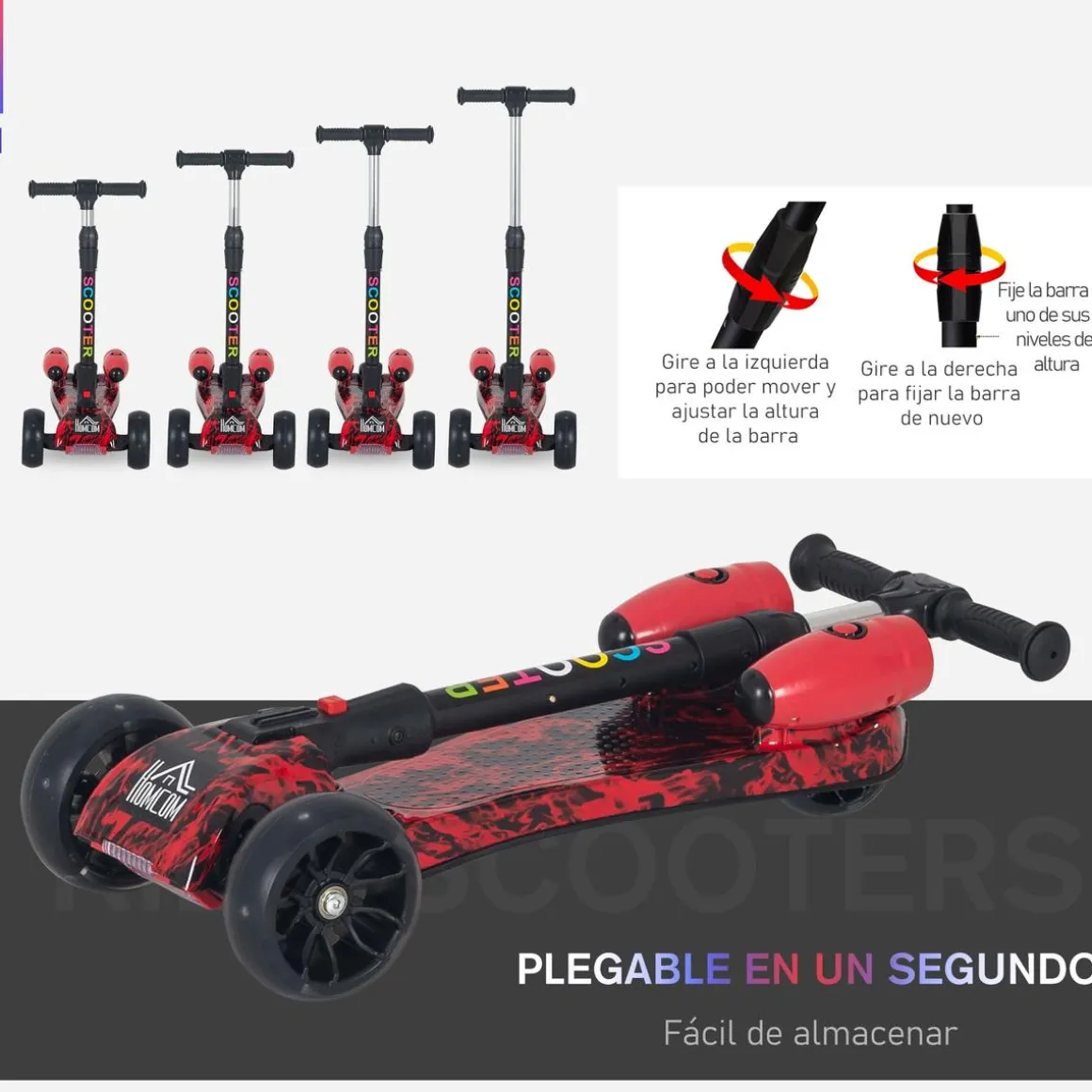Homcom - Patinete Scooter plegable 3 ruedas