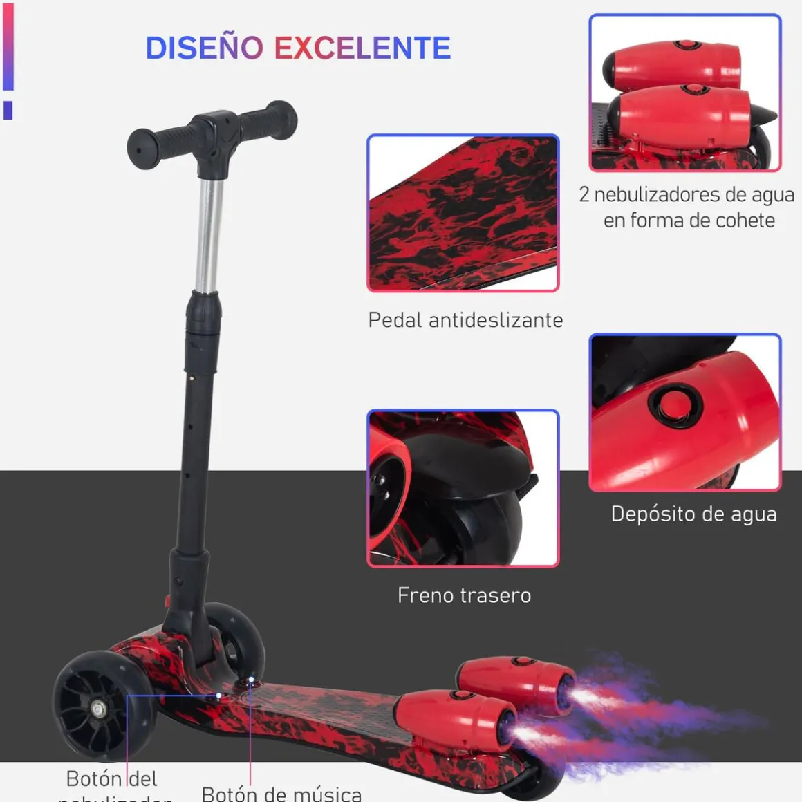 Homcom - Patinete Scooter plegable 3 ruedas