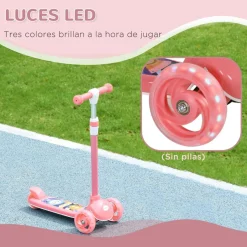 Homcom - Patinete Tri-scooter Rosa con luces
