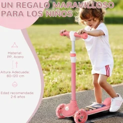 Homcom - Patinete Tri-scooter Rosa con luces