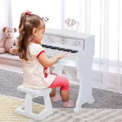 Homcom - Piano Electrónico 37 teclas con taburete Blanco