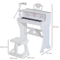 Homcom - Piano Electrónico 37 teclas con taburete Blanco