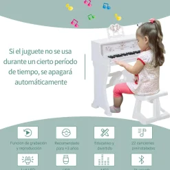 Homcom - Piano Electrónico 37 teclas con taburete Blanco