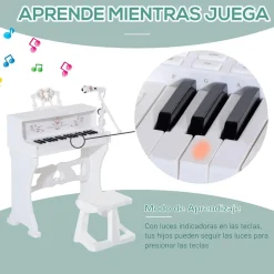 Homcom - Piano Electrónico 37 teclas con taburete Blanco