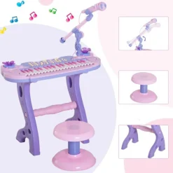 Homcom - Piano Infantil 37 Teclas Rosa HomCom