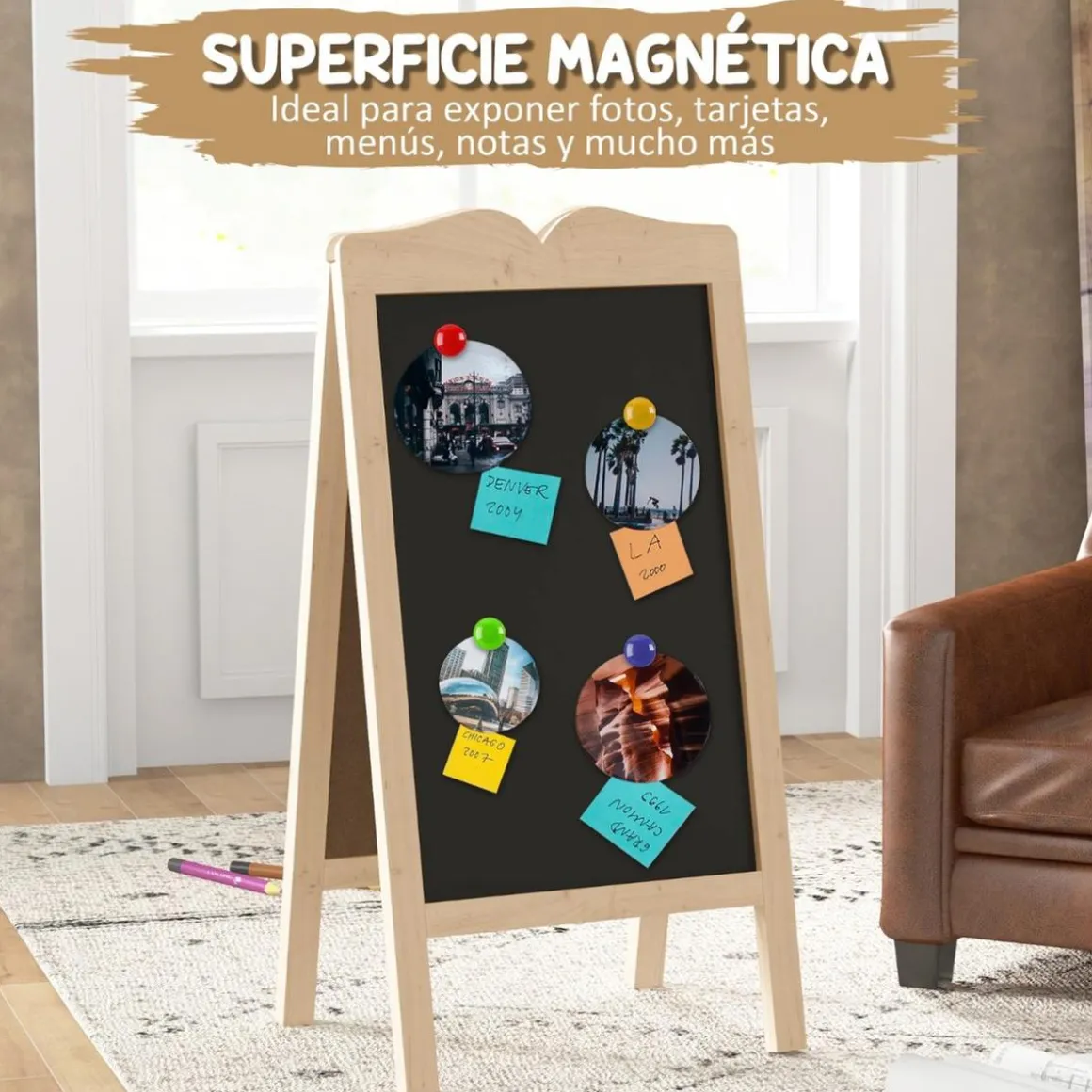 Homcom - Pizarra caballete doble con tizas y plantillas