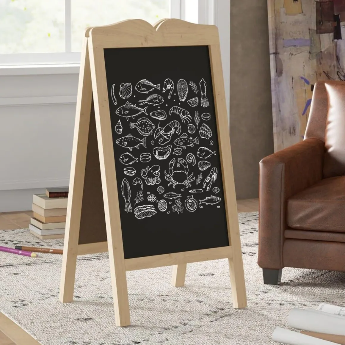 Homcom - Pizarra caballete doble con tizas y plantillas