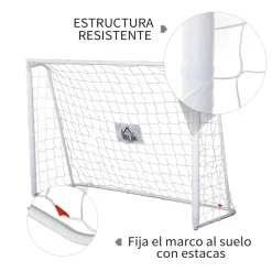 Homcom - Portería de fútbol 186x62x123 cm Blanco