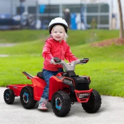 Homcom - Quad Eléctrico Rojo con Remolque