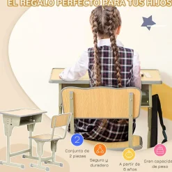 Homcom - Set Pupitre + Silla infantil Vintage
