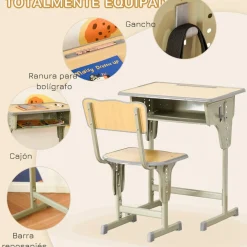 Homcom - Set Pupitre + Silla infantil Vintage