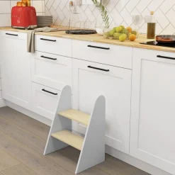 Homcom - Taburete 2 peldaños Blanco