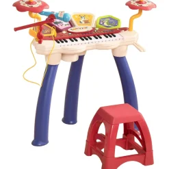 Homcom - Teclado electrónico 32 teclas con batería y taburete