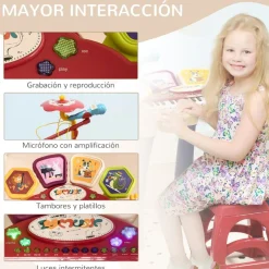 Homcom - Teclado electrónico 32 teclas con batería y taburete