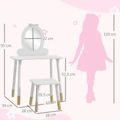 Homcom - Tocador básico con espejo y taburete madera Blanco