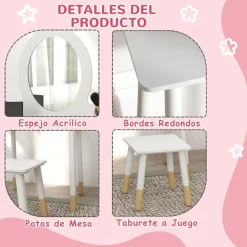 Homcom - Tocador básico con espejo y taburete madera Blanco