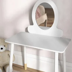 Homcom - Tocador básico con espejo y taburete madera Blanco