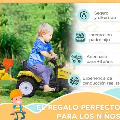 Homcom - Tractor a pedales con remolque amarillo