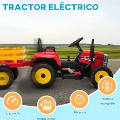 Homcom - Tractor elécrico Rojo