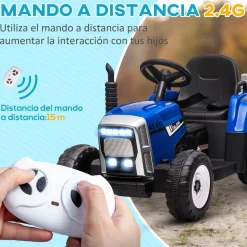 Homcom - Tractor eléctrico batería con remolque y mando a distancia
