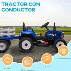 Homcom - Tractor eléctrico batería con remolque y mando a distancia