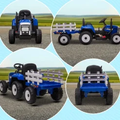 Homcom - Tractor eléctrico batería con remolque y mando a distancia