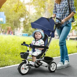 Homcom - Triciclo Evolutivo con Capota Reflectante - Azul