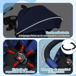 Homcom - Triciclo Evolutivo con Capota Reflectante - Azul