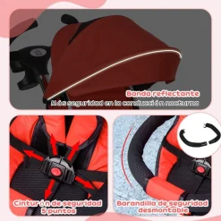 Homcom - Triciclo Evolutivo con capota Reflectante - Rojo