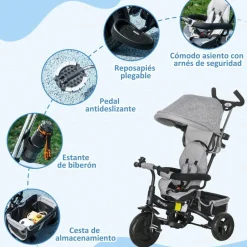 Homcom - Triciclo para bebé con capota Gris