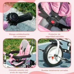 Homcom - Triciclo para bebé con capota Rosa