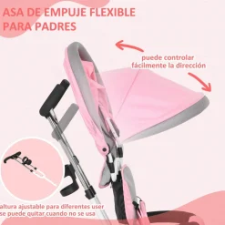 Homcom - Triciclo para bebé con capota Rosa