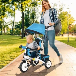 Homcom - Triciclo para bebé con capota Azul