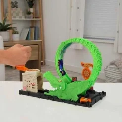 Hot Wheels - Ataque del cocodrilo: Pista para coches con lanzador y vehículo ㅤ