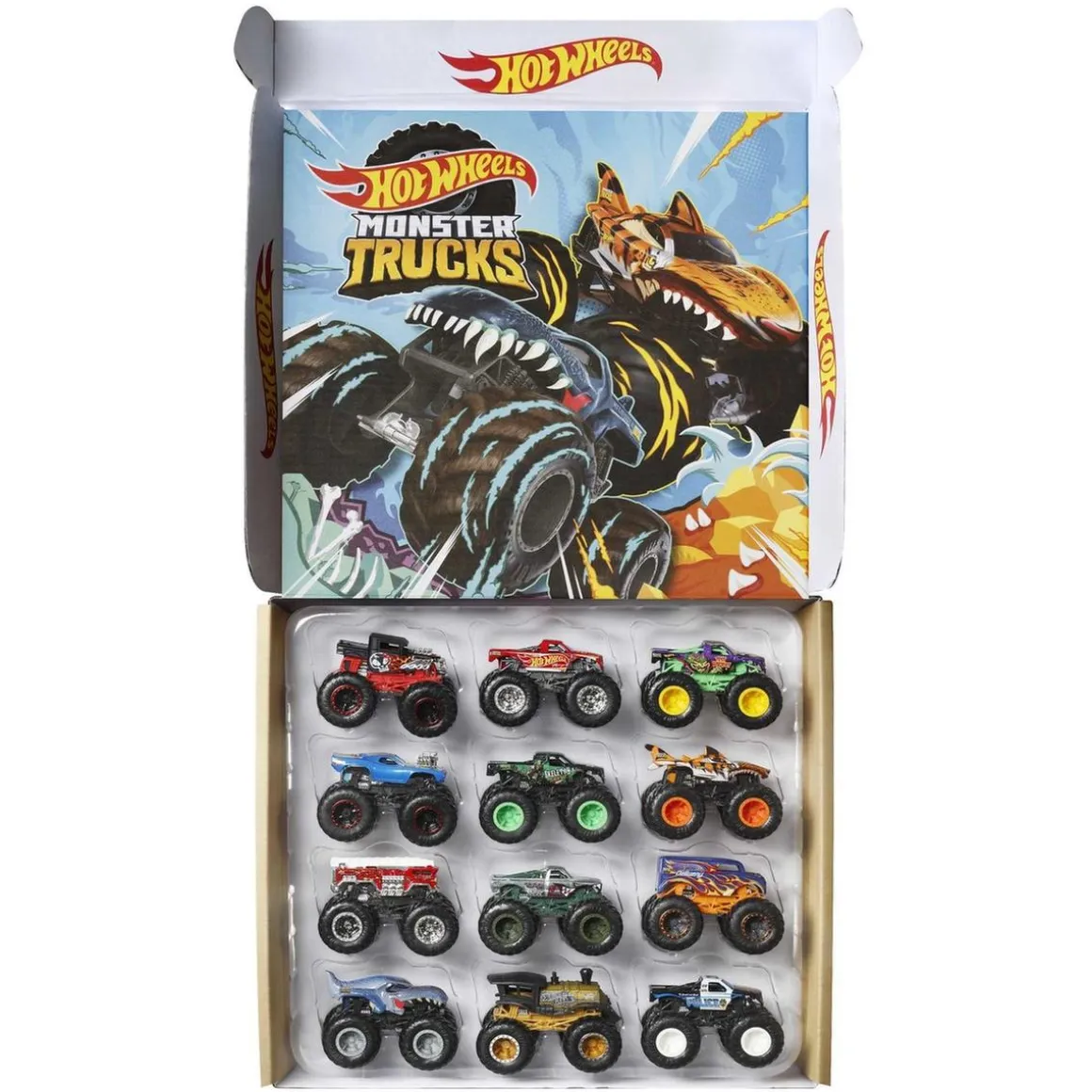 Hot Wheels - Pack de 12 coches Monster Trucks de juguete ㅤ