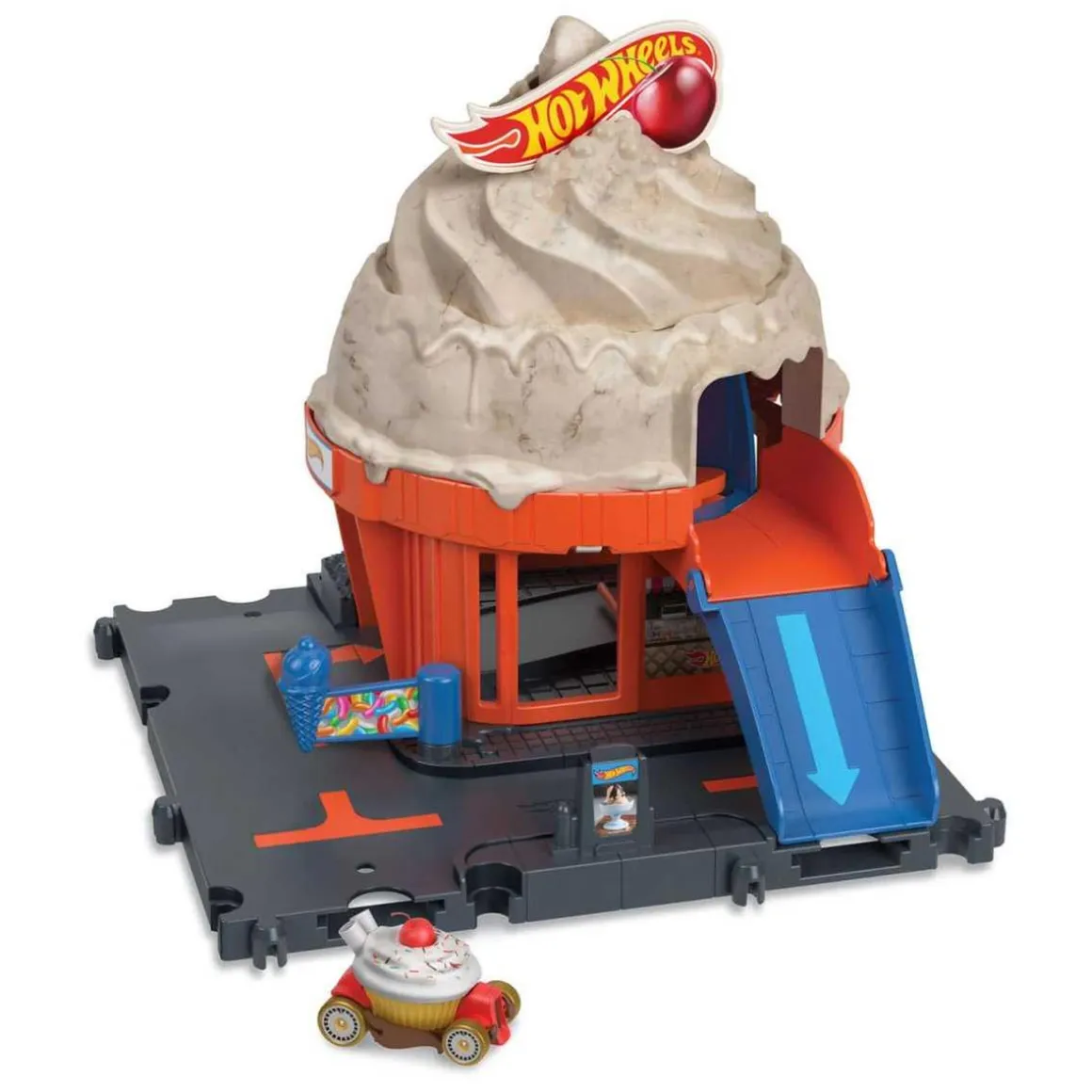 Hot Wheels - Pista de carreras City Tienda de helados con 1 vehículo incluido ㅤ