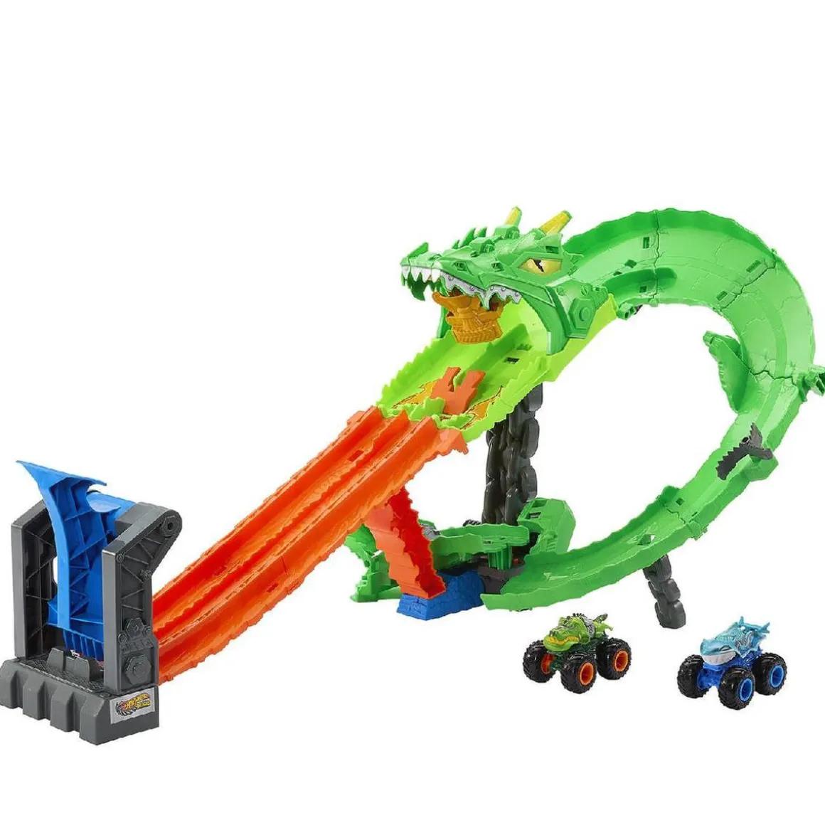 Hot Wheels Monster Trucks - Conjunto Destrucción del Dragón - Serie Sharks Vs Dinos