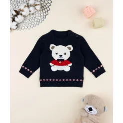 Jersey bebé azul con osito bordado